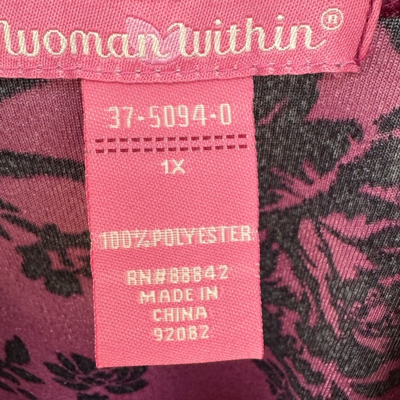 Woman Within Burgundy Velour Pullover Long Sleeves Top Plus Sz. 1X Pre-Owned - Picture 7 of 10